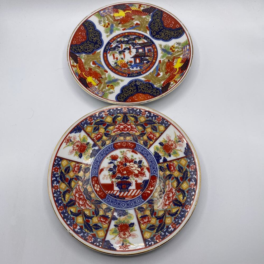 Colorful Chinese Transfer Print Dishes Set of Two